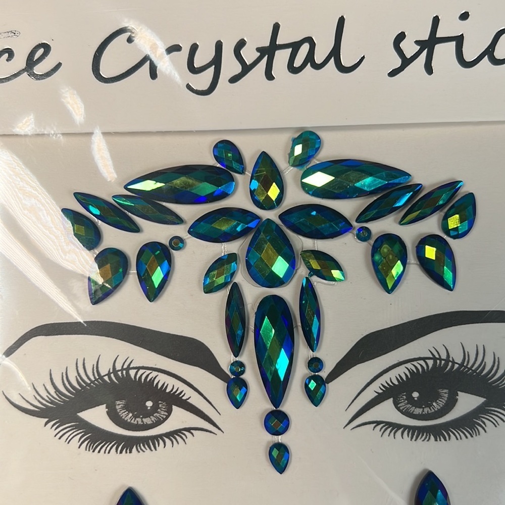 Green & Blue Iridescent Face Rhinestone Crystal Festival Face Stickers